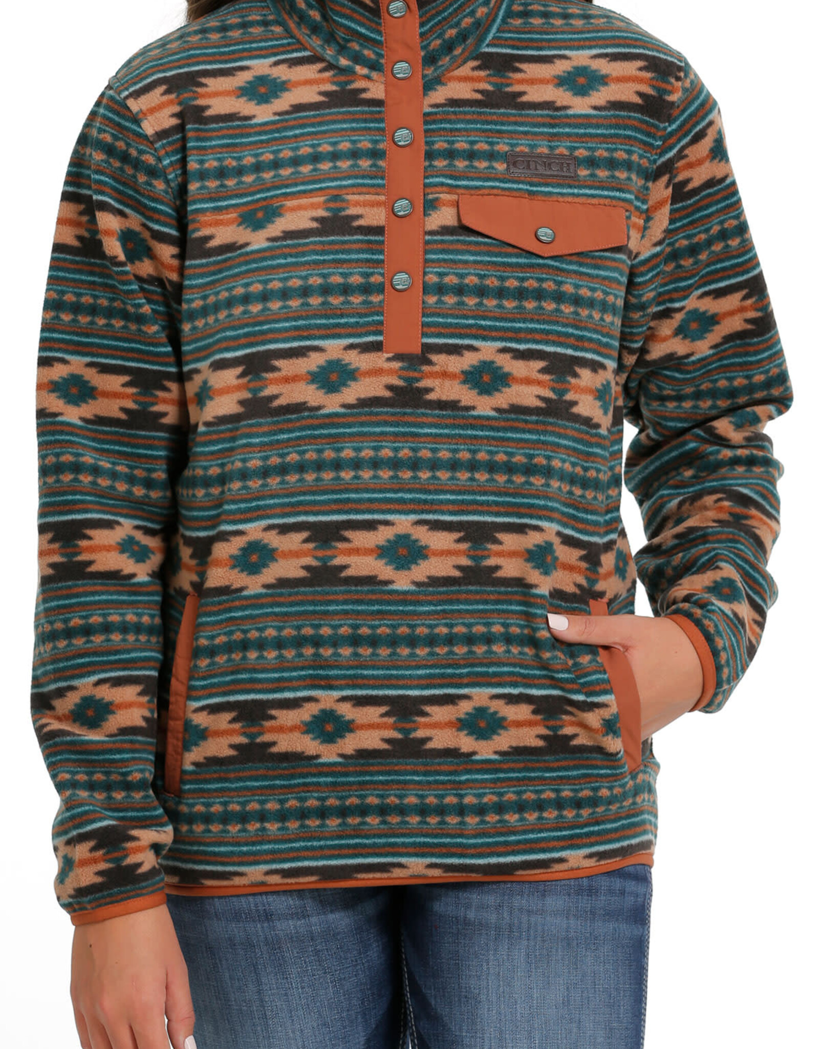 Womens Cinch Teal Green Rust Southwest Quarter Snap Pullover - Cowpokes ...