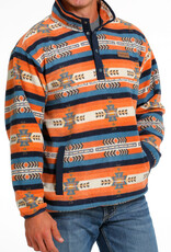 Cinch Mens Cinch Red and Blue Aztec Polar Fleece Quarter Snap Pullover