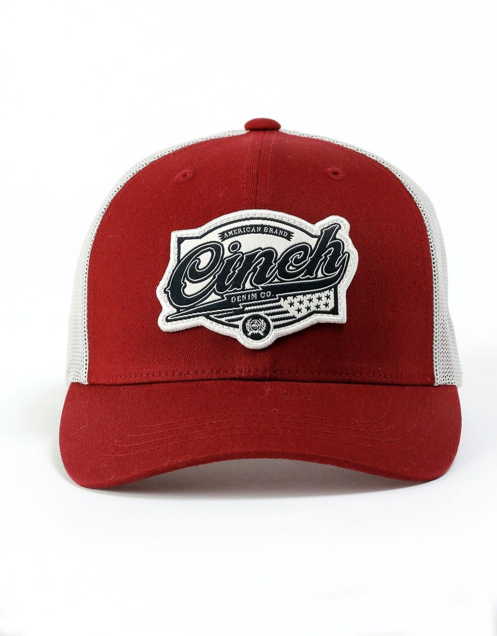 Cinch Mens Cinch Logo Patch Red and Tan Mesh Snapback Trucker Ball Cap