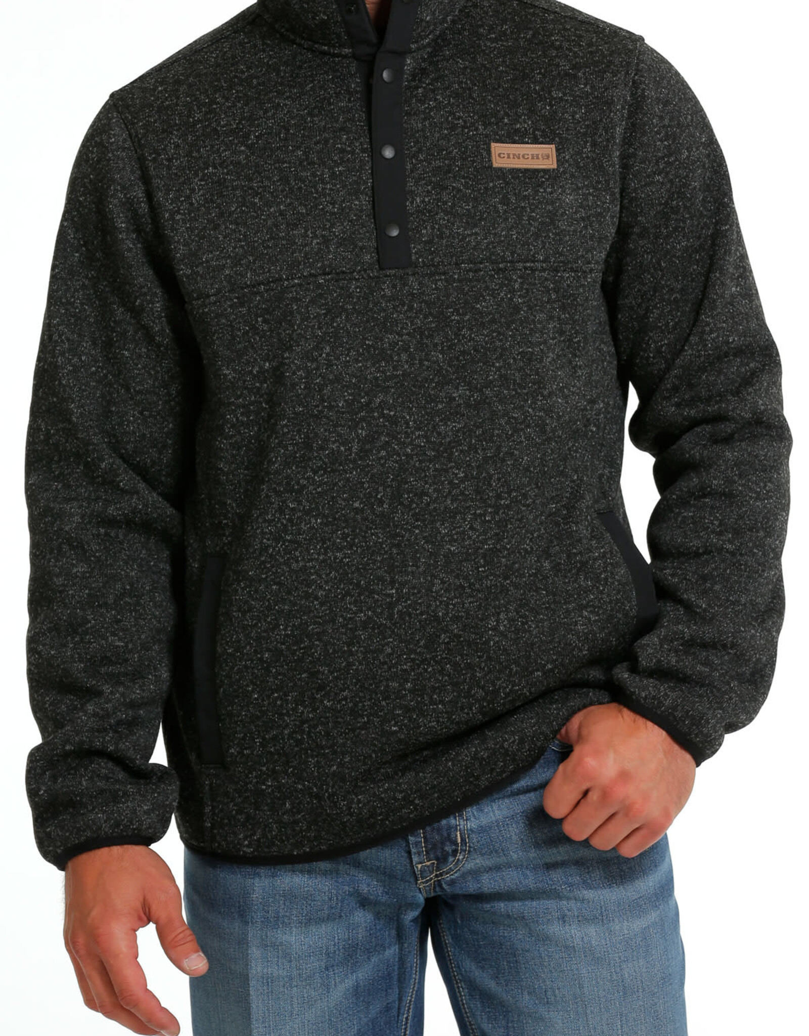 Cinch Mens Cinch Heather Charcoal Quarter Snap Pullover Sweater
