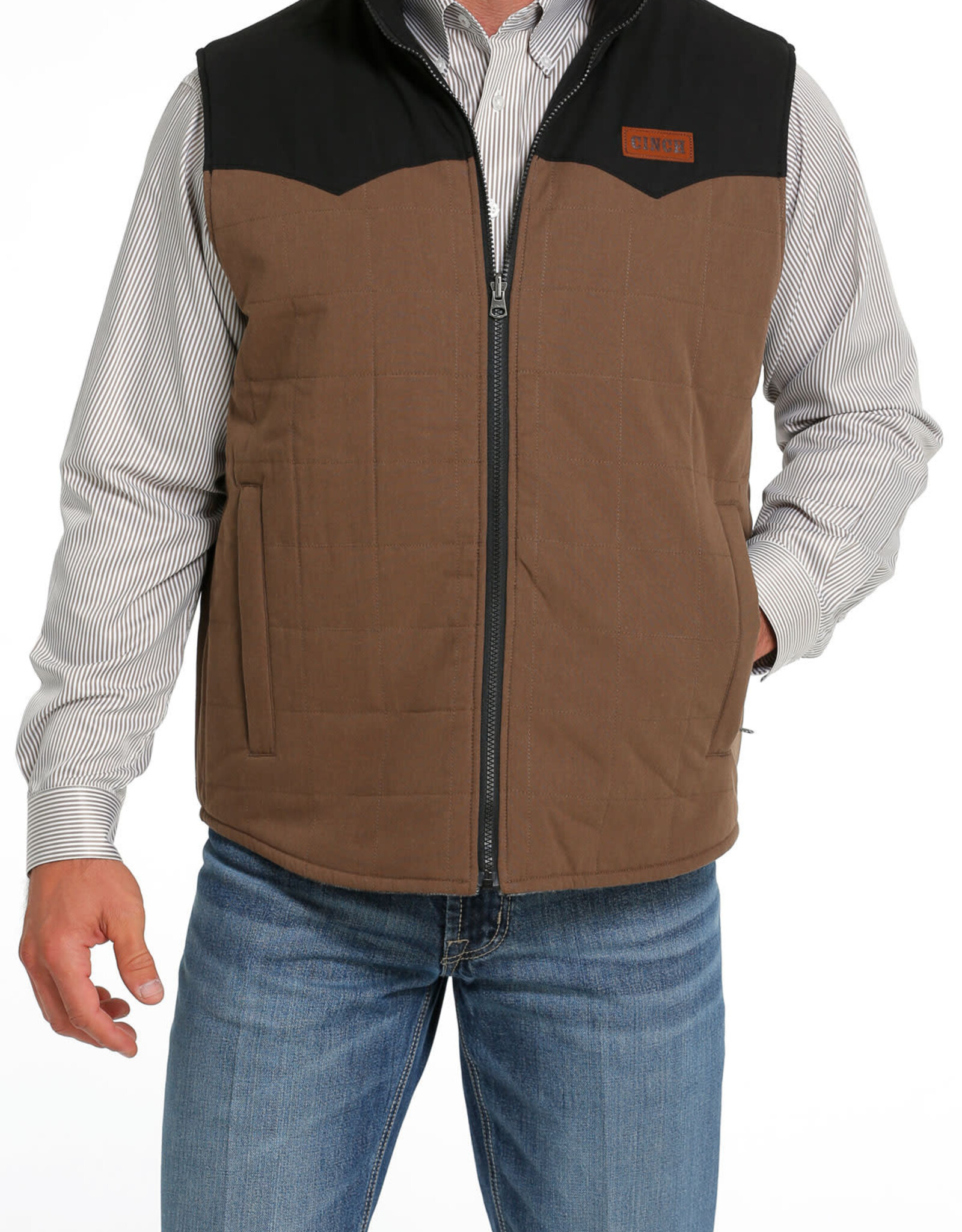 Cinch Mens Brown And Black  Cinch Reversible Wooly Canvas Western Vest