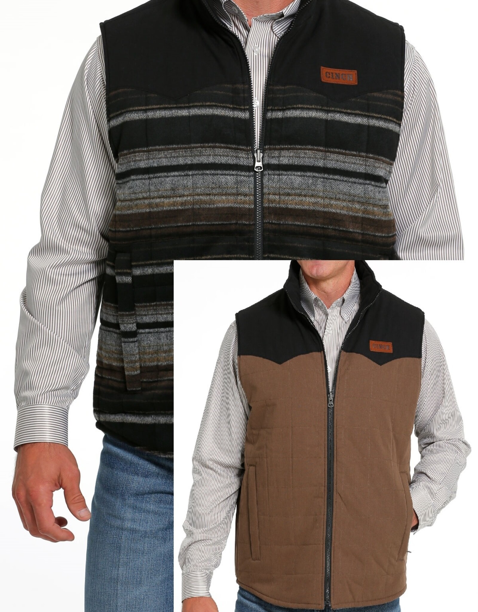 Mens Brown And Black Cinch Reversible Wooly Canvas Western Vest