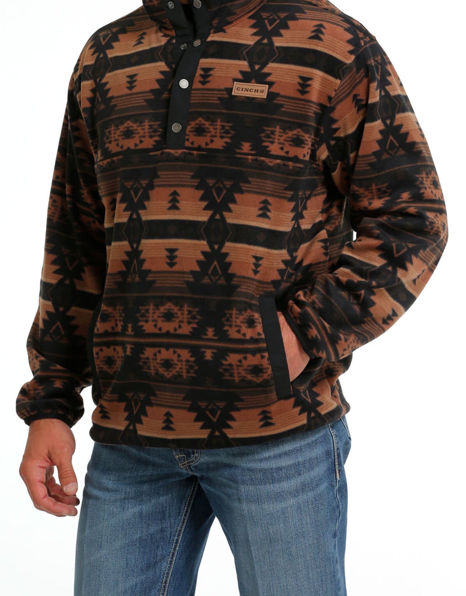 Cinch Mens Cinch Black and Tan Aztec Polar Fleece Quarter Snap Pullover