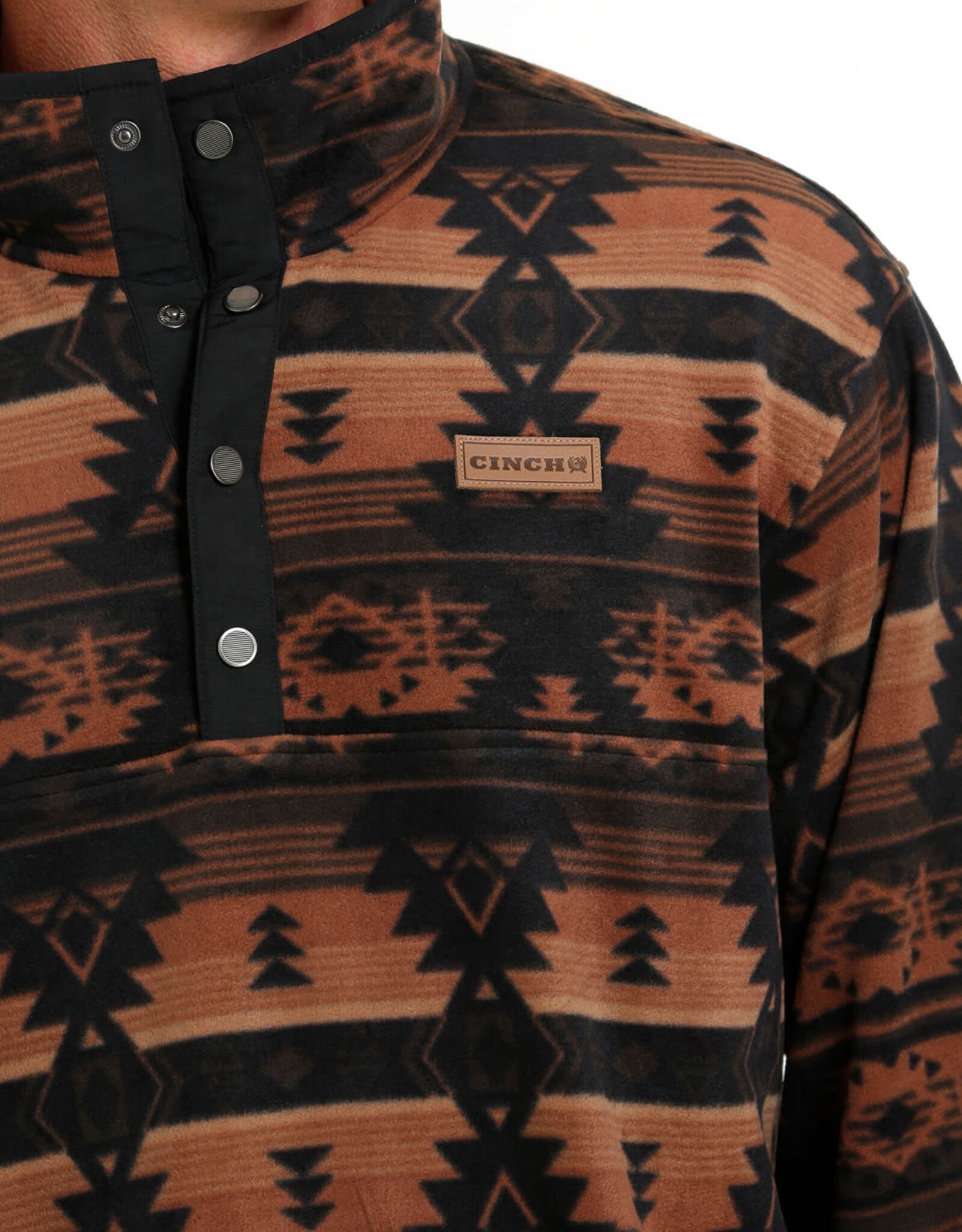 Cinch Mens Cinch Black and Tan Aztec Polar Fleece Quarter Snap Pullover