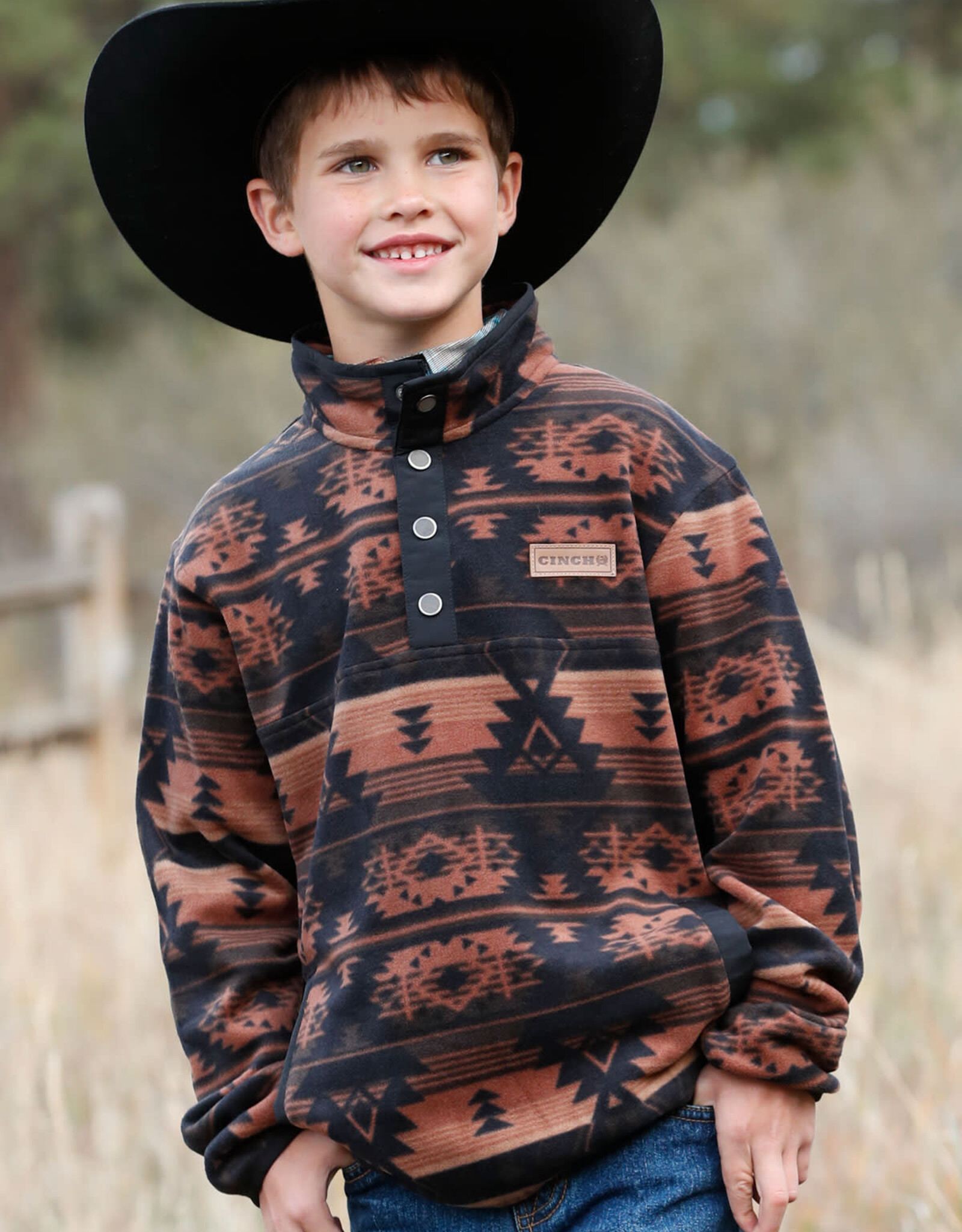 Cinch Boys Cinch Black and Tan Southwest Polar Fleece Quarter Snap Pullover Sweatshirt