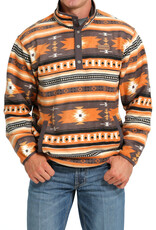 Cinch Mens Cinch Grey and Orange  Aztec Polar Fleece Quarter Snap Pullover