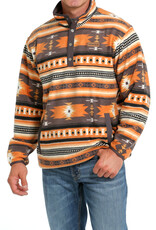 Cinch Mens Cinch Grey and Orange  Aztec Polar Fleece Quarter Snap Pullover