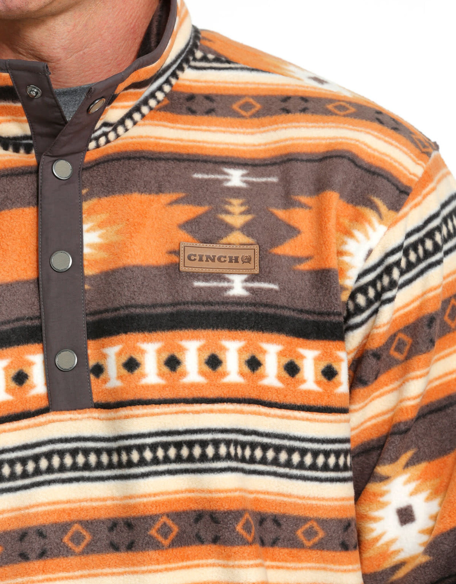 Cinch Mens Cinch Grey and Orange  Aztec Polar Fleece Quarter Snap Pullover