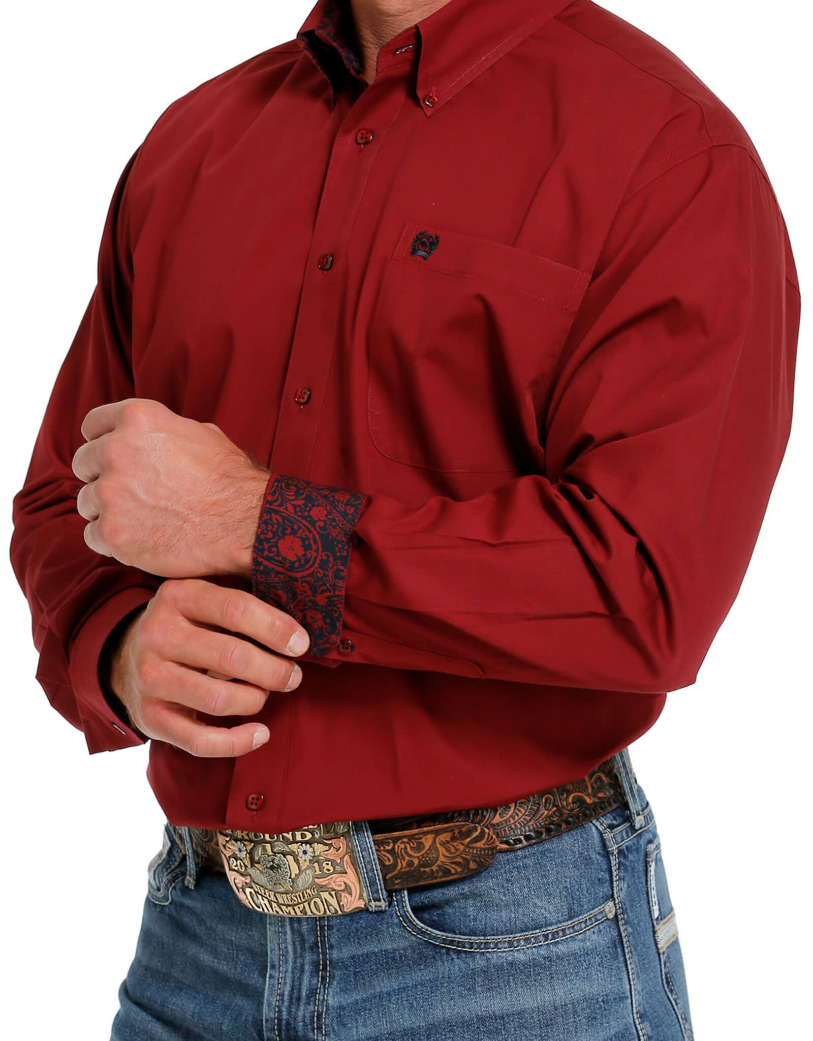 Cinch Mens Cinch Long Sleeve Solid Burgundy Red Western Button Arena Shirt