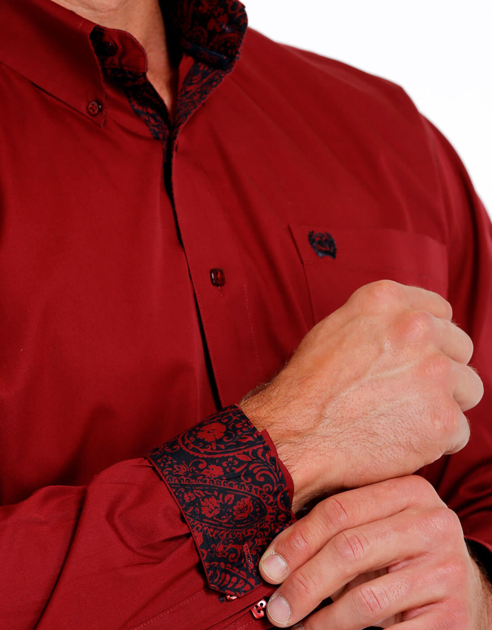 Cinch Mens Cinch Long Sleeve Solid Burgundy Red Western Button Arena Shirt