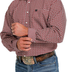 Cinch Mens Cinch Long Sleeve Red Geo Print Western Button Arena Shirt