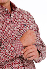 Cinch Mens Cinch Long Sleeve Red Geo Print Western Button Arena Shirt
