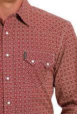 Cinch Mens Modern Fit Cinch Burgundy Red Print Two Pocket Long Sleeve Western Snap Shirt