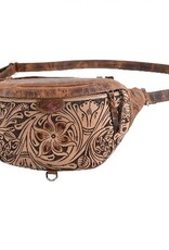 Rafter T Rafter T Distressed Brown Tooled Leather Crossbody Clutch Bum Bag
