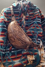Rafter T Rafter T Distressed Brown Tooled Leather Crossbody Clutch Bum Bag