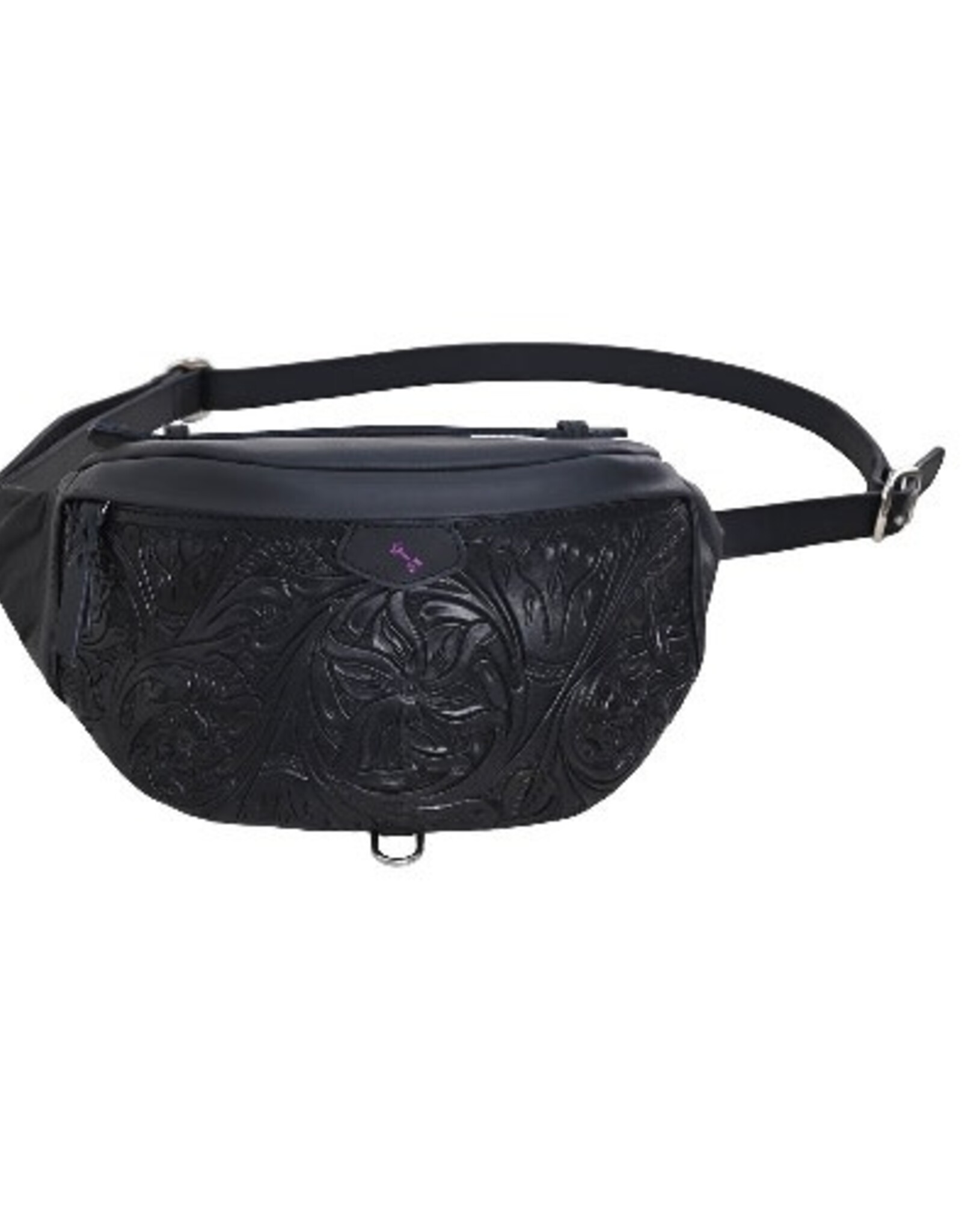 Rafter T Rafter T Distressed Black Tooled Leather Crossbody Clutch Bum Bag