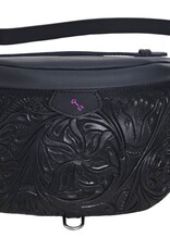 Rafter T Rafter T Distressed Black Tooled Leather Crossbody Clutch Bum Bag