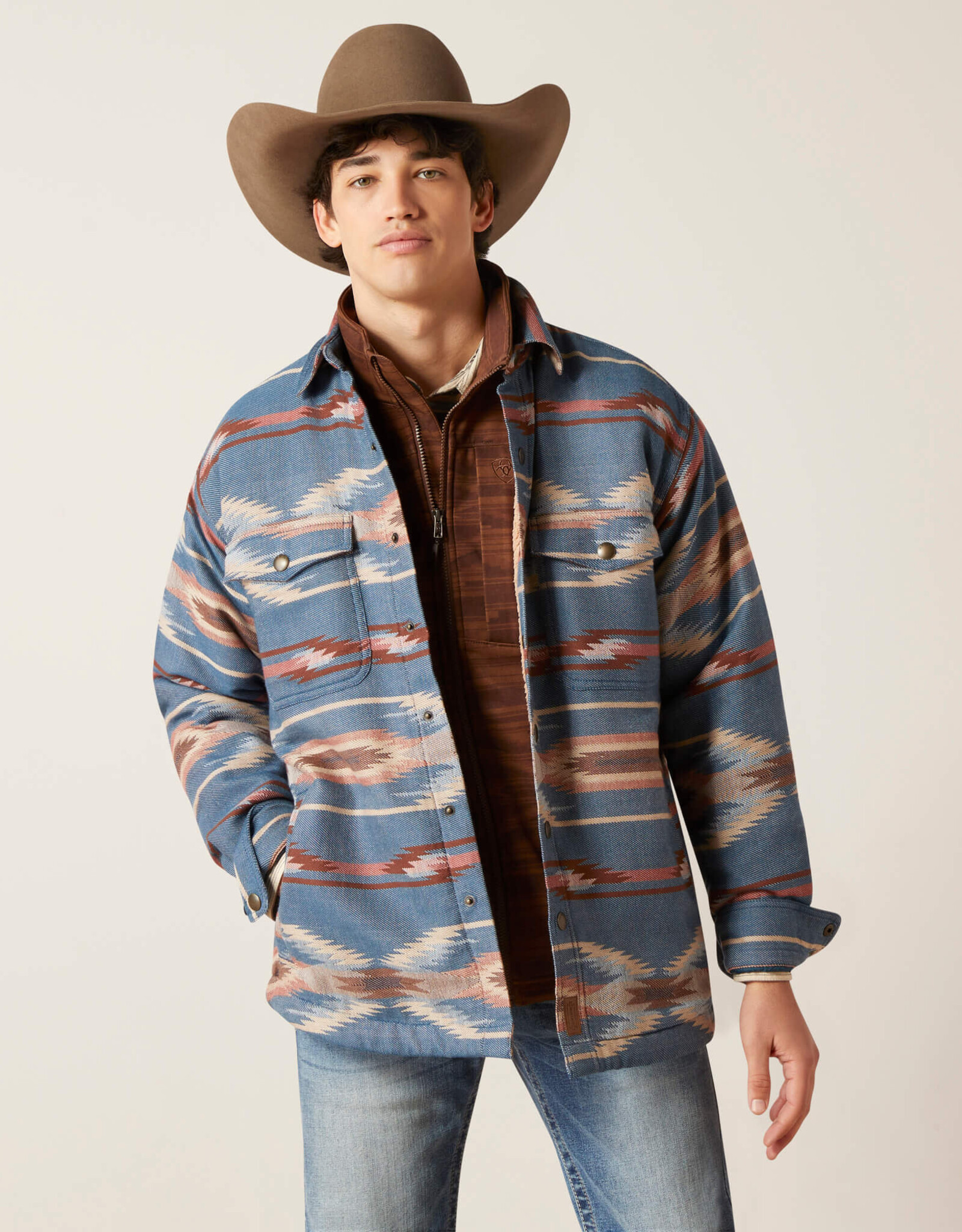 Ariat Ariat Mens Sailor Blue Retro Chimayo Sherpa Lined Shirt Jacket