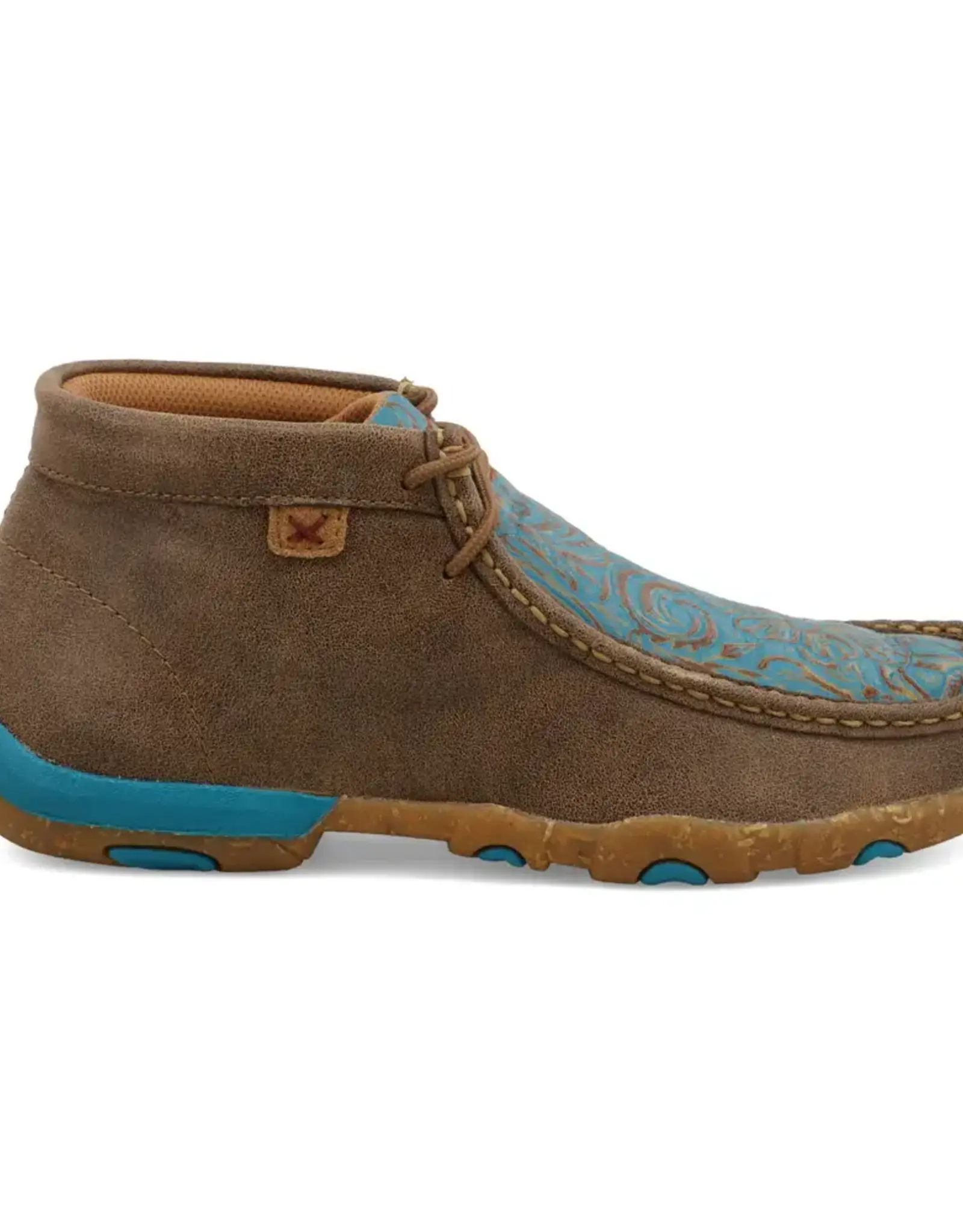 Womens Twisted X Chukka Driving Moc Bomber Brown Turquoise Tooled