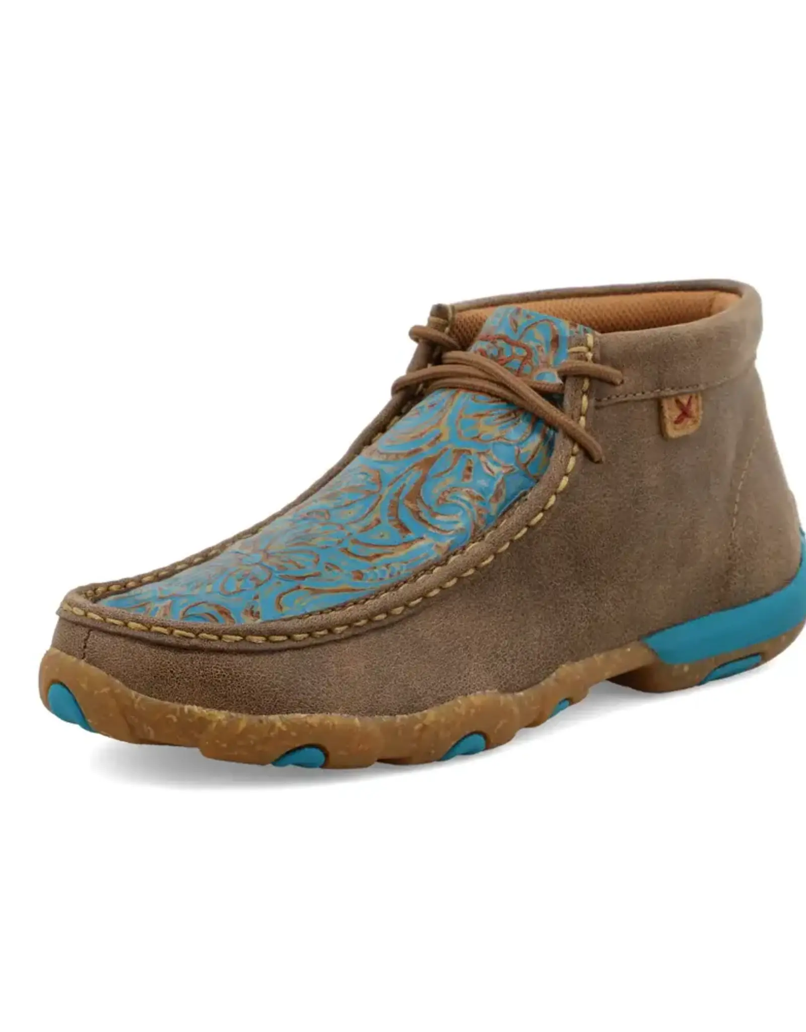 Womens Twisted X Chukka Driving Moc Bomber Brown Turquoise Tooled