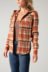 Womens Kimes Delano Burndt Orange Hooded Flannel Button Shirt