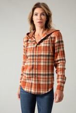 Womens Kimes Delano Burndt Orange Hooded Flannel Button Shirt