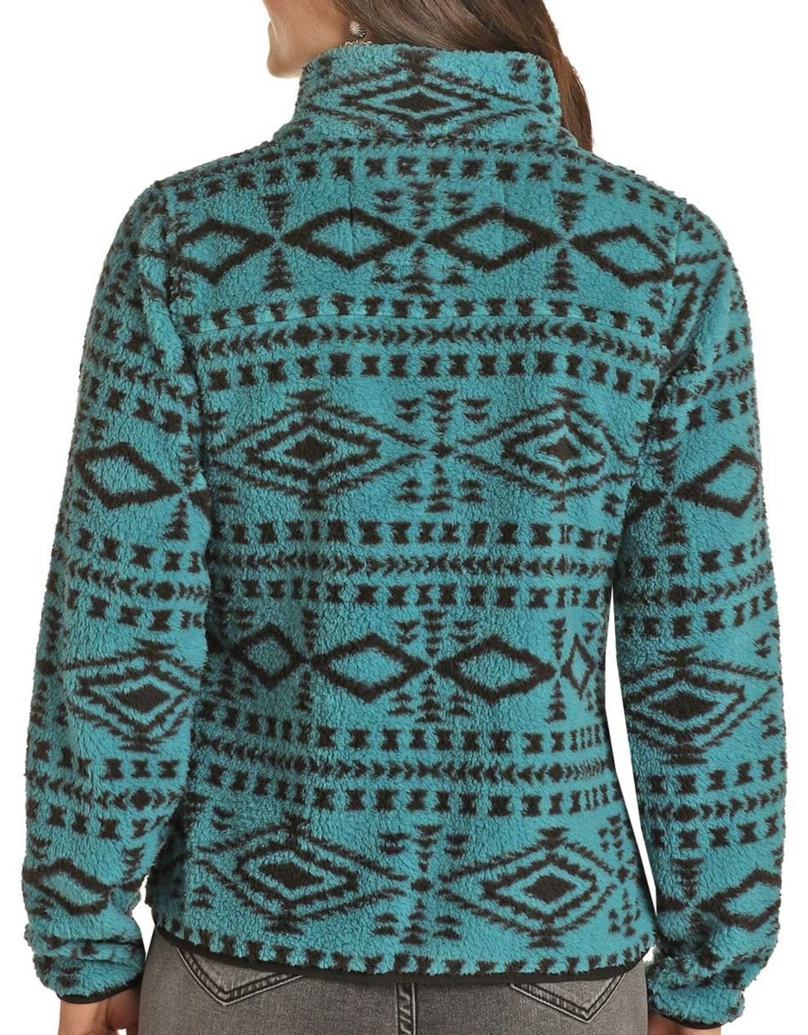 Womens Powder River Turquoise Black Berber Button Jacket
