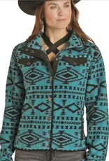 Womens Powder River Turquoise Black Berber Button Jacket