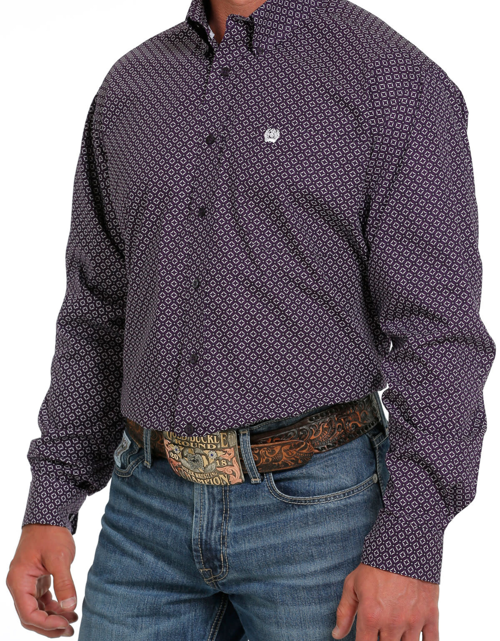 Cinch Mens Cinch Long Sleeve Purple Geo Print Western Button Arena Shirt