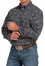 Cinch Mens Cinch Long Sleeve Purple and Black Paisley Western Button Arena Shirt