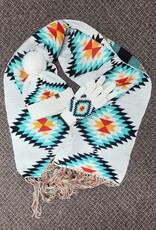 Rock & Roll Denim Aztec  Winter Scarf Gloves and Pom Beanie Set