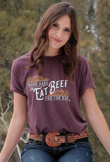 Womens Cruel Denim Soft Heather Burgundy Short Sleeve T Shirt Eat Beef