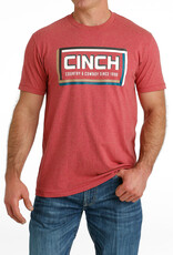 Cinch Mens Cinch Short Sleeve Heather Red Country & Cowboy Logo T Shirt