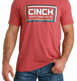 Cinch Mens Cinch Short Sleeve Heather Red Country & Cowboy Logo T Shirt