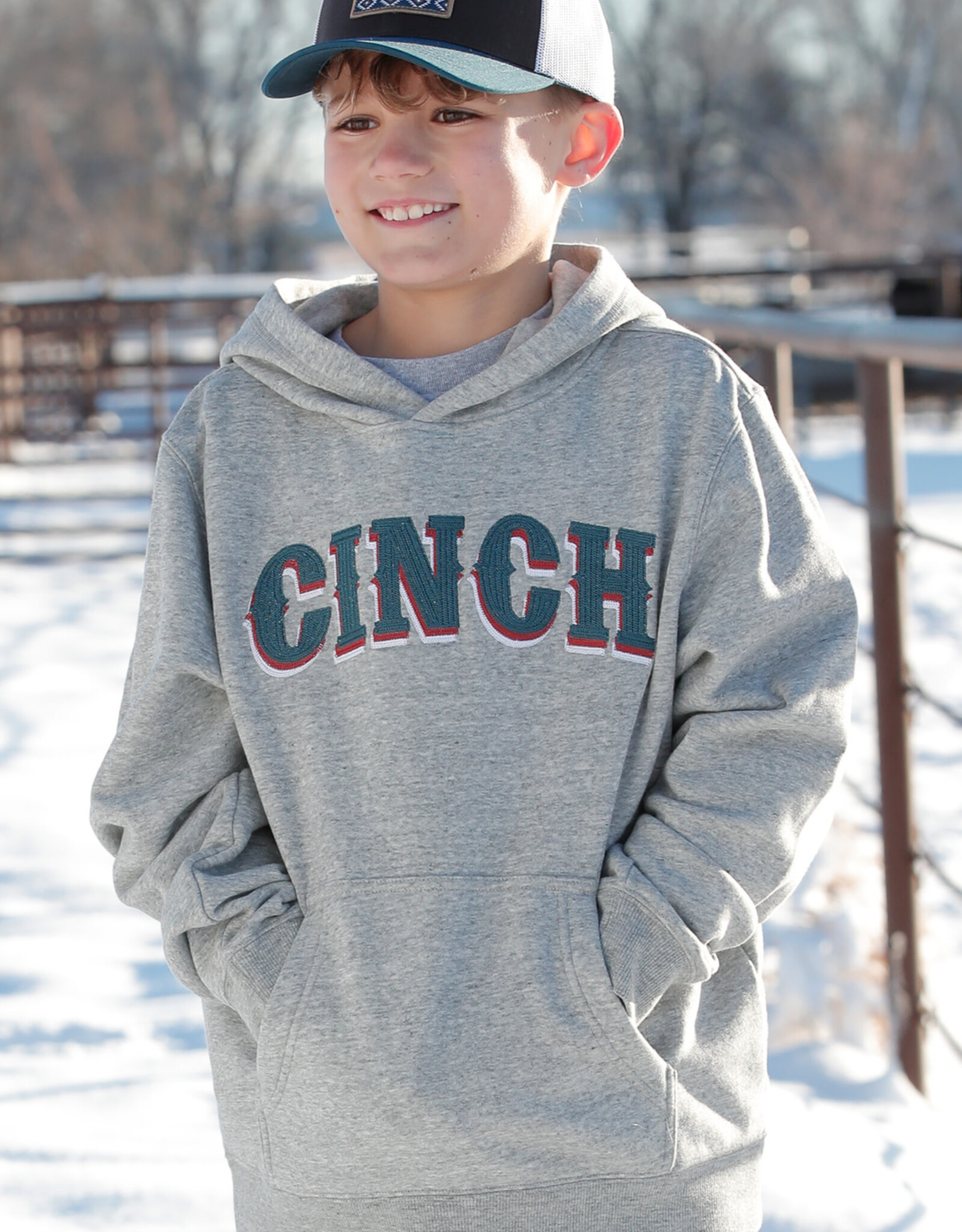 Cinch Boys Cinch Grey Hooded Sweatshirt with Embroidered Logo