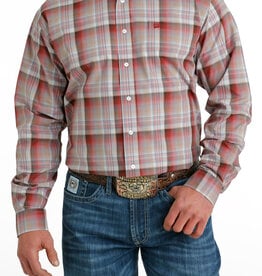 Cinch Mens Cinch Long Sleeve Burgundy Grey Plaid Western Button Arena Shirt