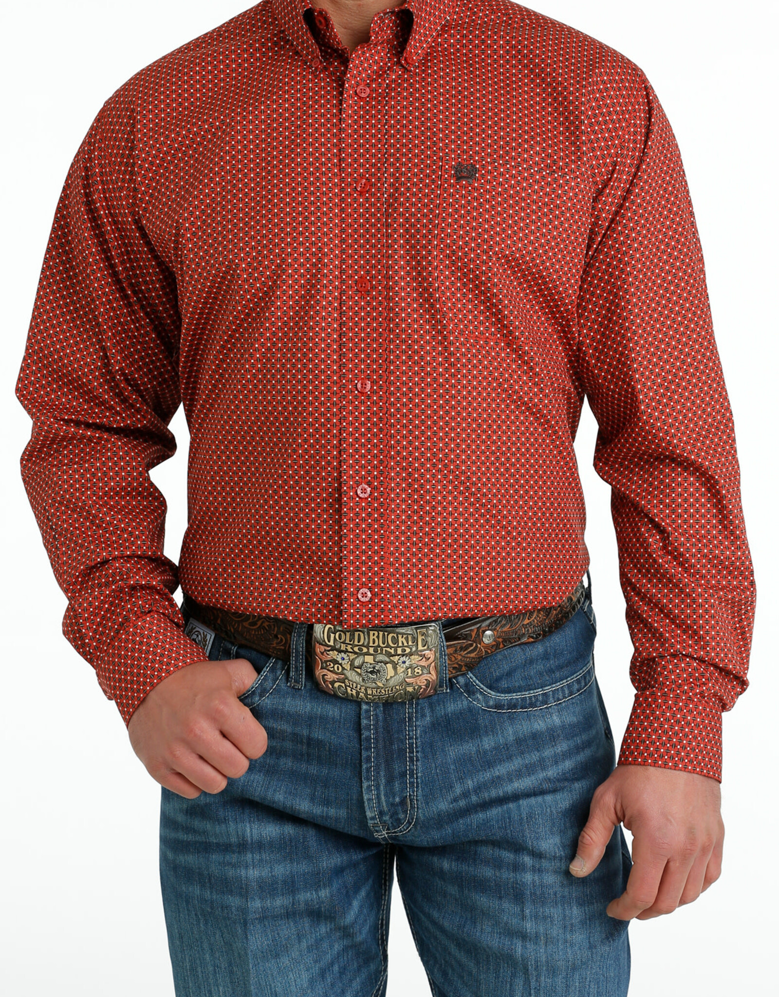Cinch Mens Cinch Long Sleeve Red Brown Print Western Button Arena Shirt