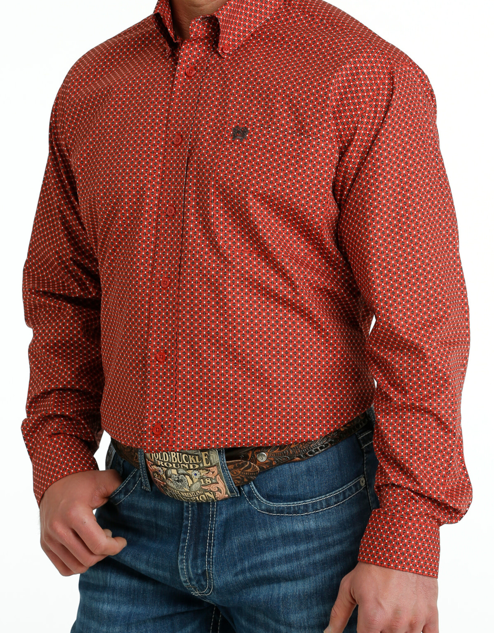 Cinch Mens Cinch Long Sleeve Red Brown Print Western Button Arena Shirt