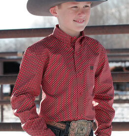 Cinch Boys Cinch Red and Brown Print Long Sleeve Button Western Shirt