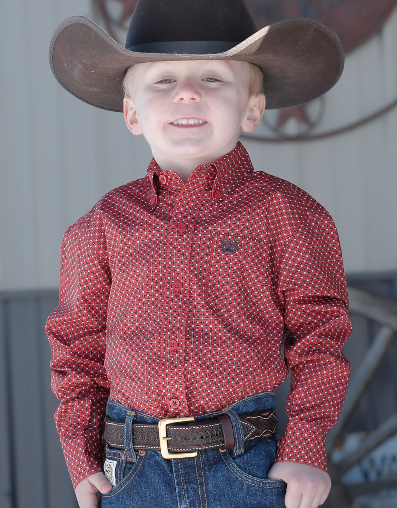 Cinch Toddler Cinch Long Sleeve Red and Brown Western Button Shirt