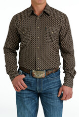 Cinch Mens Cinch Brown Tan Print  Modern Fit Western Snap Shirt