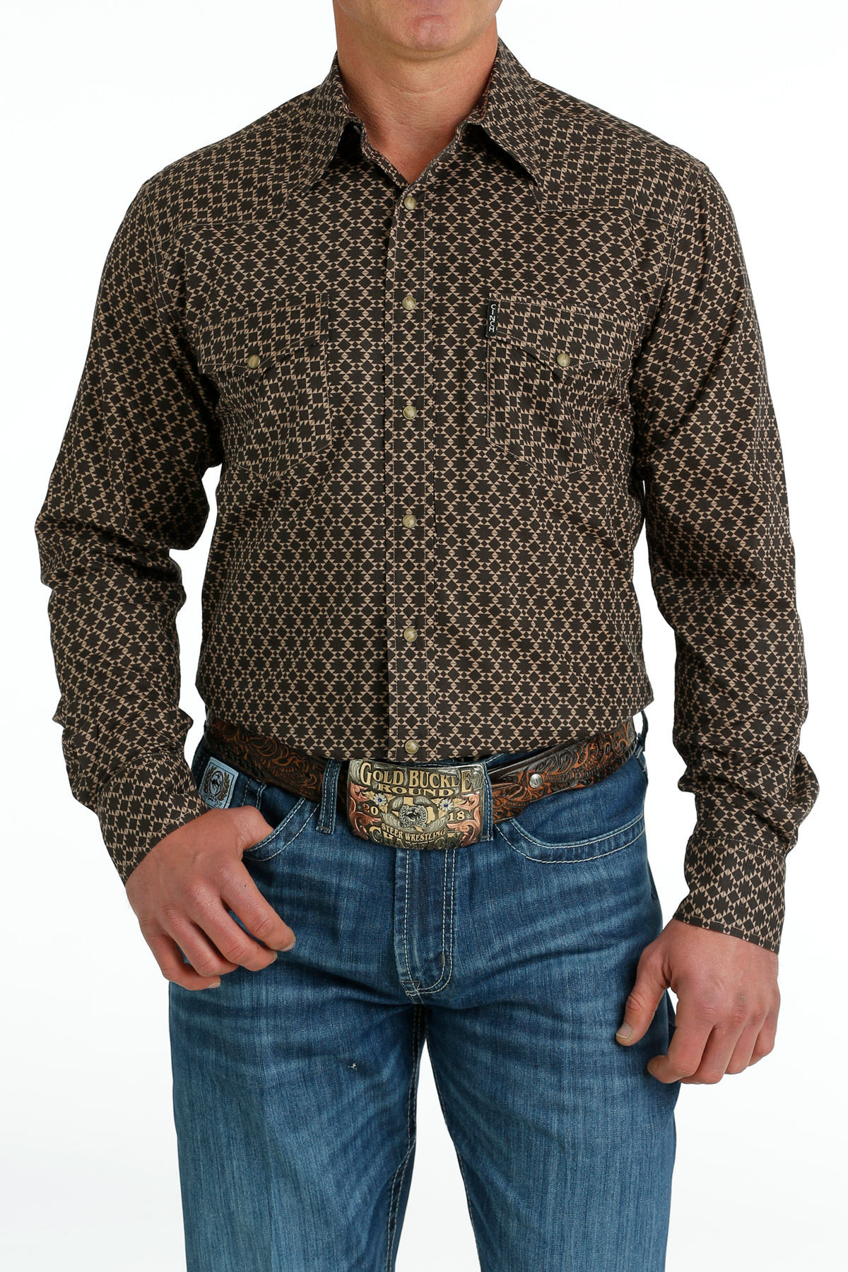 Mens Cinch Brown Tan Print Modern Fit Western Snap Shirt - Cowpokes ...