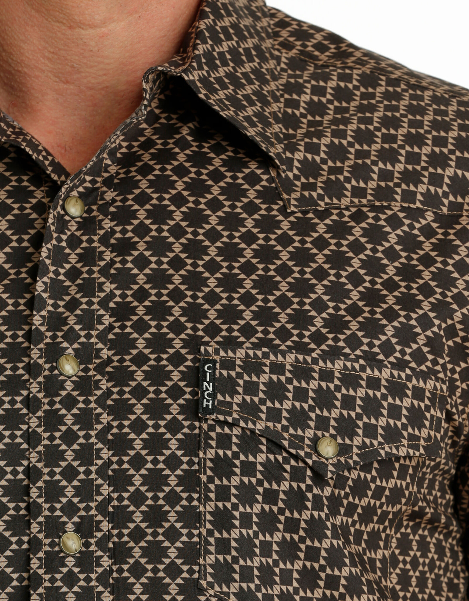 Cinch Mens Cinch Brown Tan Print  Modern Fit Western Snap Shirt