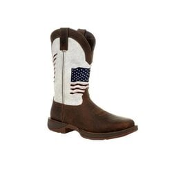 Durango Mens Durango Rebel Distressed Brown Square Toe Boot White American Flag Top