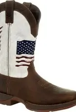 Durango Mens Durango Rebel Distressed Brown Square Toe Boot White American Flag Top