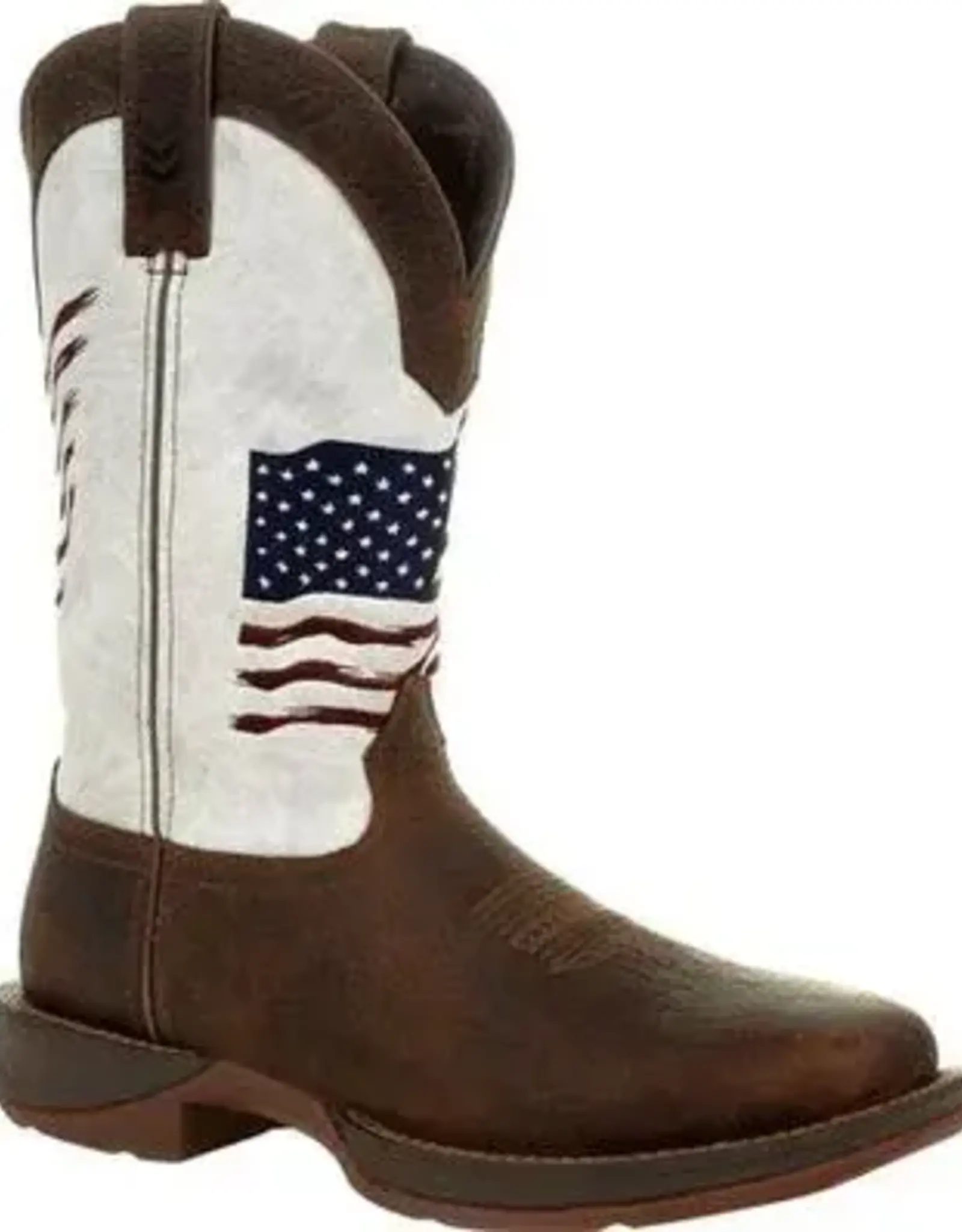 Durango Mens Durango Rebel Distressed Brown Square Toe Boot White American Flag Top
