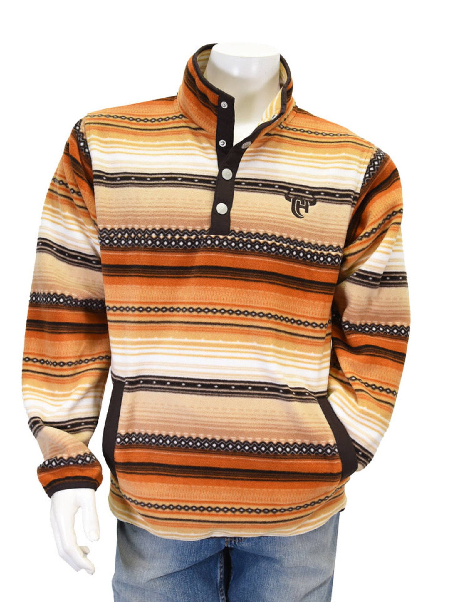 Mens Cowboy Hardware Burnt Orange Quarter Snap Polar Fleece Pullover Jacket