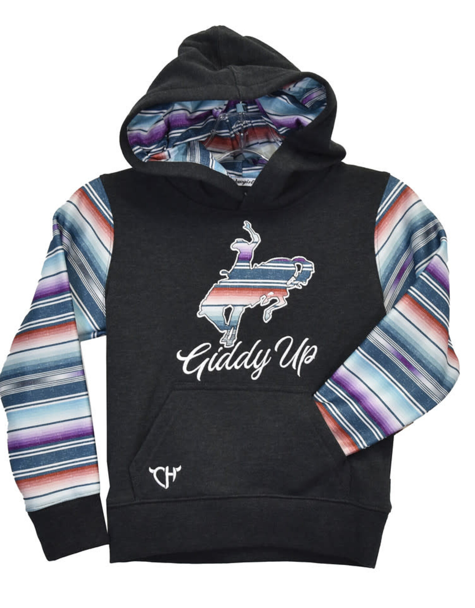 Cowgirl Hardware Girls Giddy up Serape Sleeve Pullover Hoodie