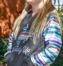 Cowgirl Hardware Girls Giddy up Serape Sleeve Pullover Hoodie