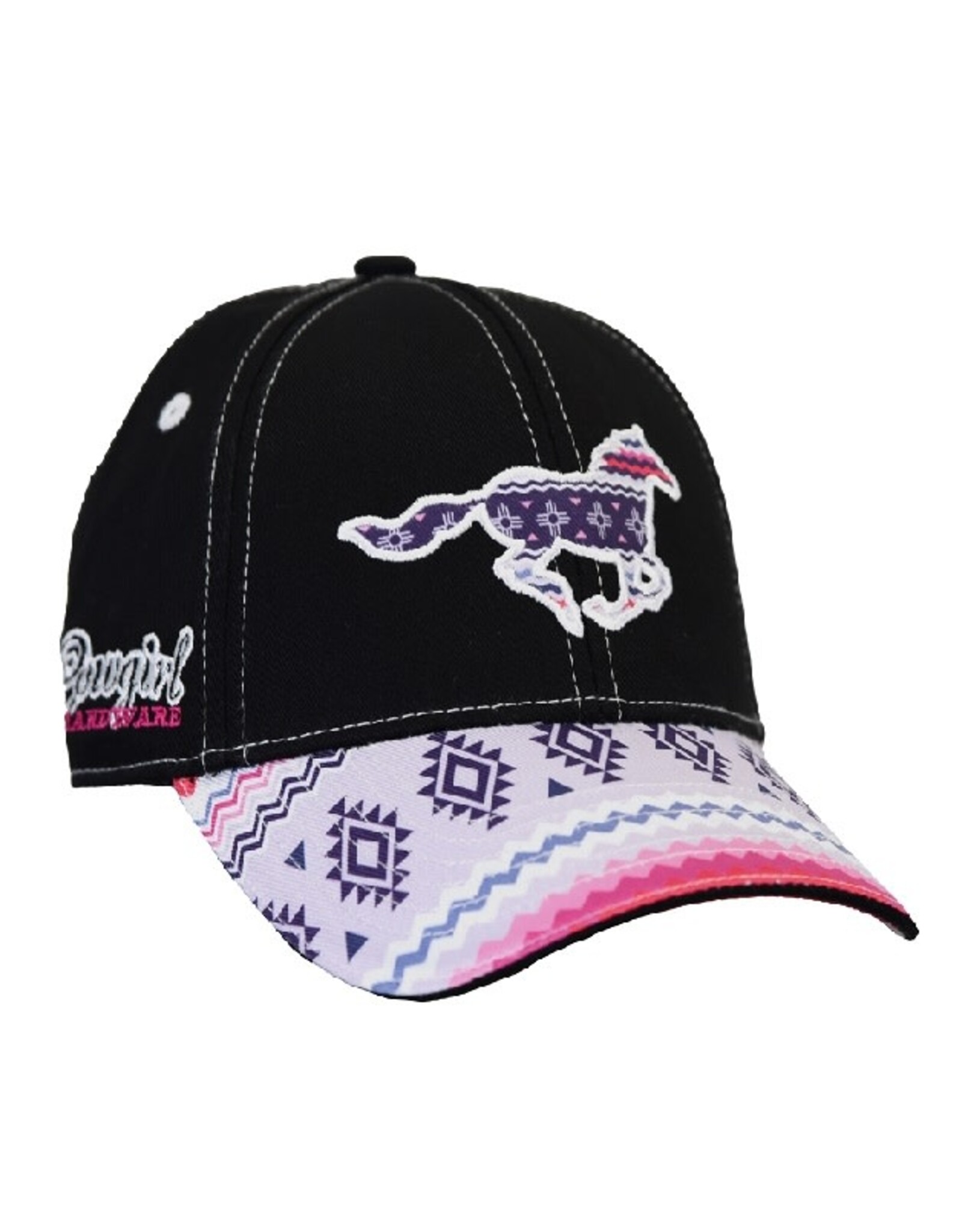 Youth Cowgirl Hardware Black Aztec Running Horse Baseball Cap